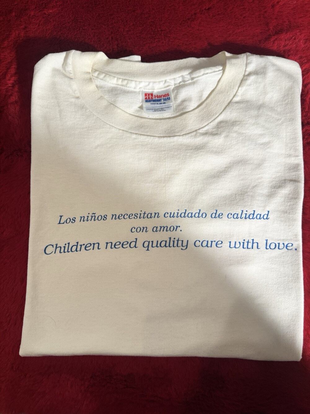 Vintage 90s Hanes USA Single Stitch XL Bilingual Child Care Message T-Shirt